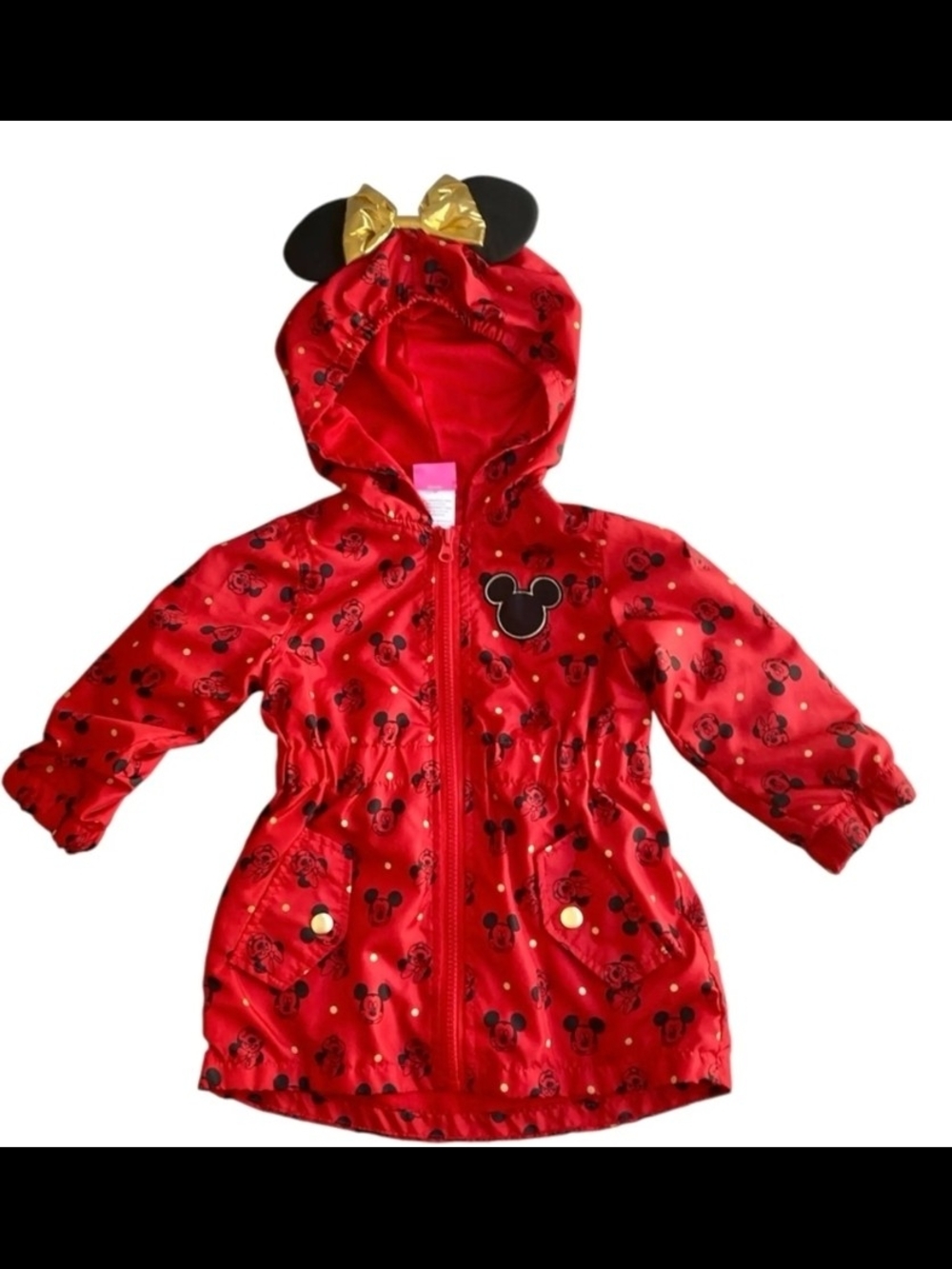 Disney Minnie Red Hooded Jacket with Gold Bow Accent